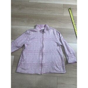 Stan Herman XL Jacket Fleece Pink White Snow Flake Full Zip Womens